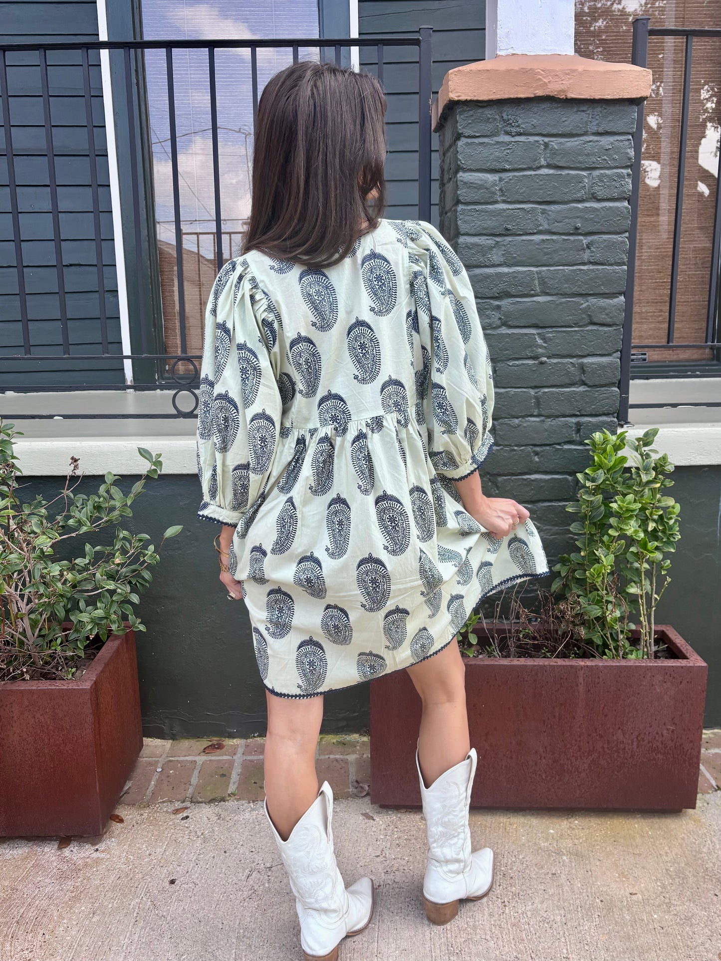 Balloon Sleeve Printed Mini Dress