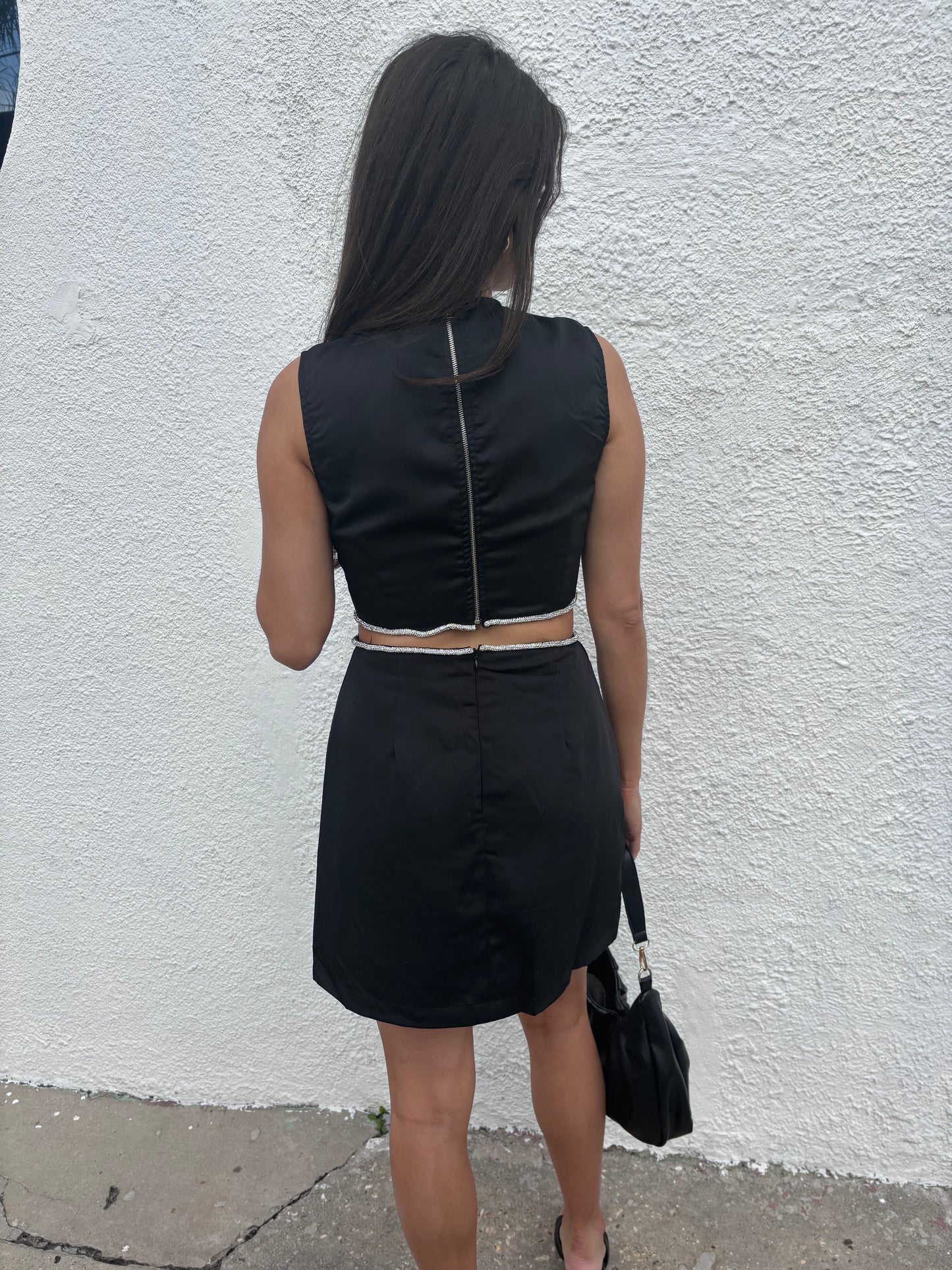 Rhinestone Side Cutout Mini Dress