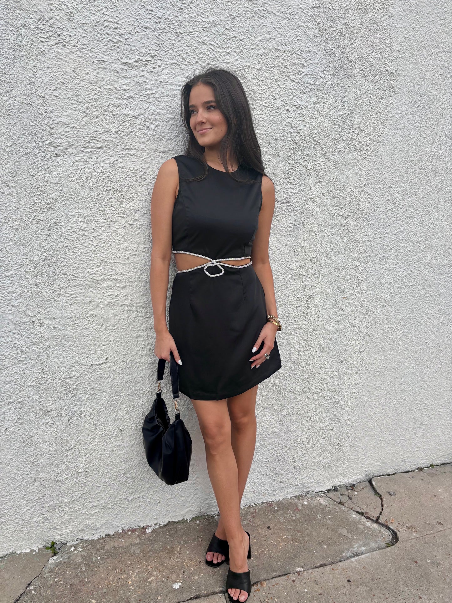 Rhinestone Side Cutout Mini Dress