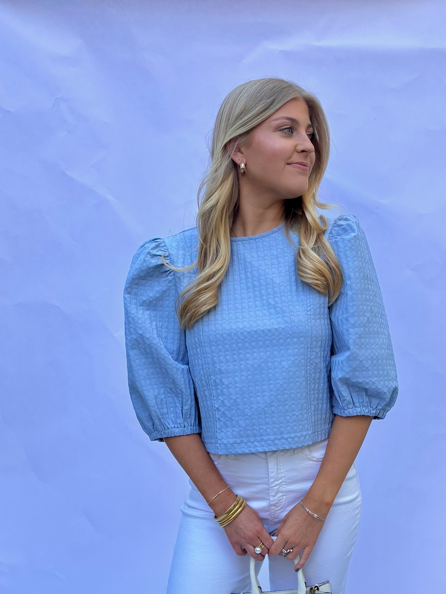 Quarter Length Puff Sleeve Top