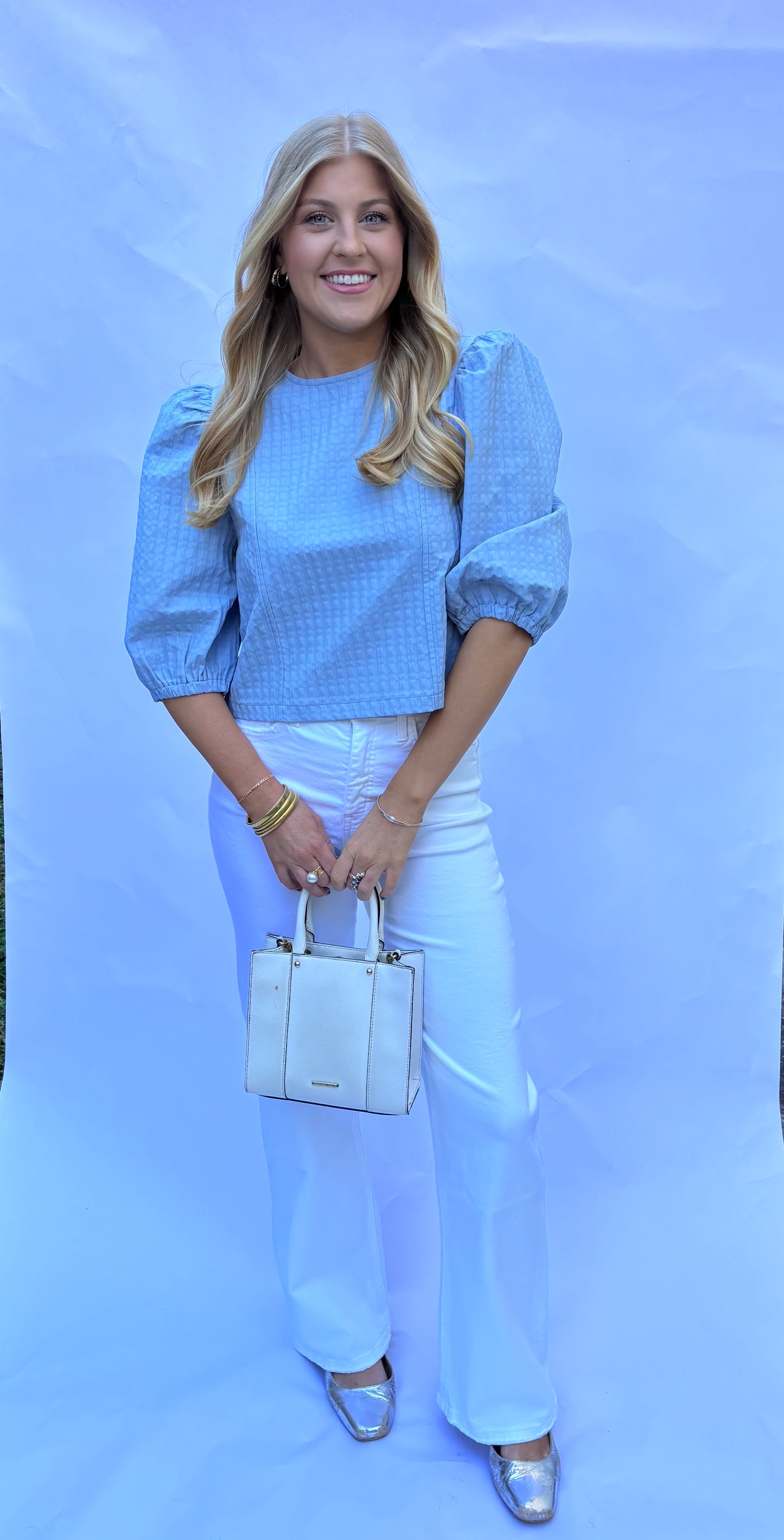 Quarter Length Puff Sleeve Top