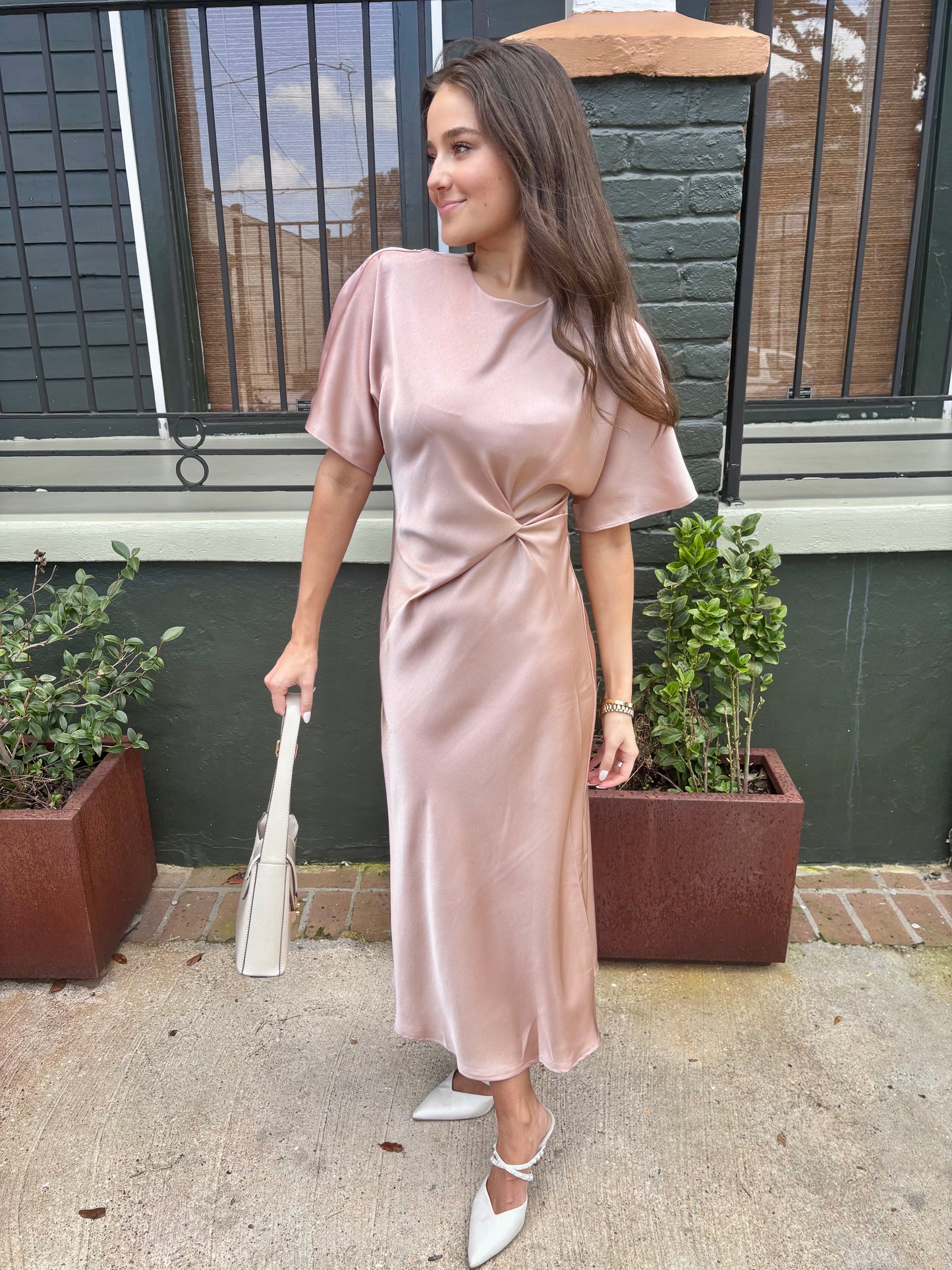 Satin Knotted Midi Dress
