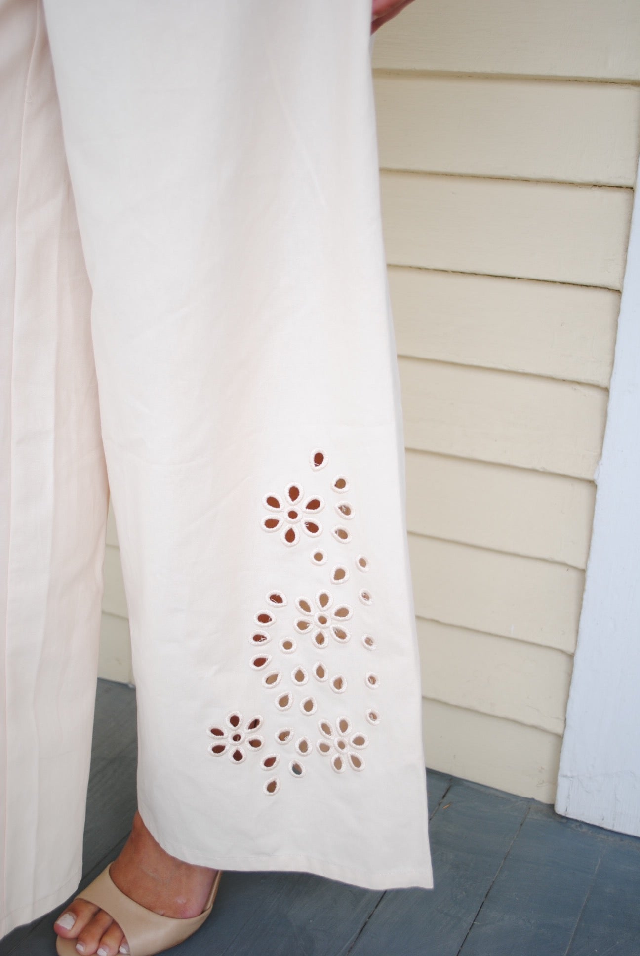 Floral Eyelet Wide Leg