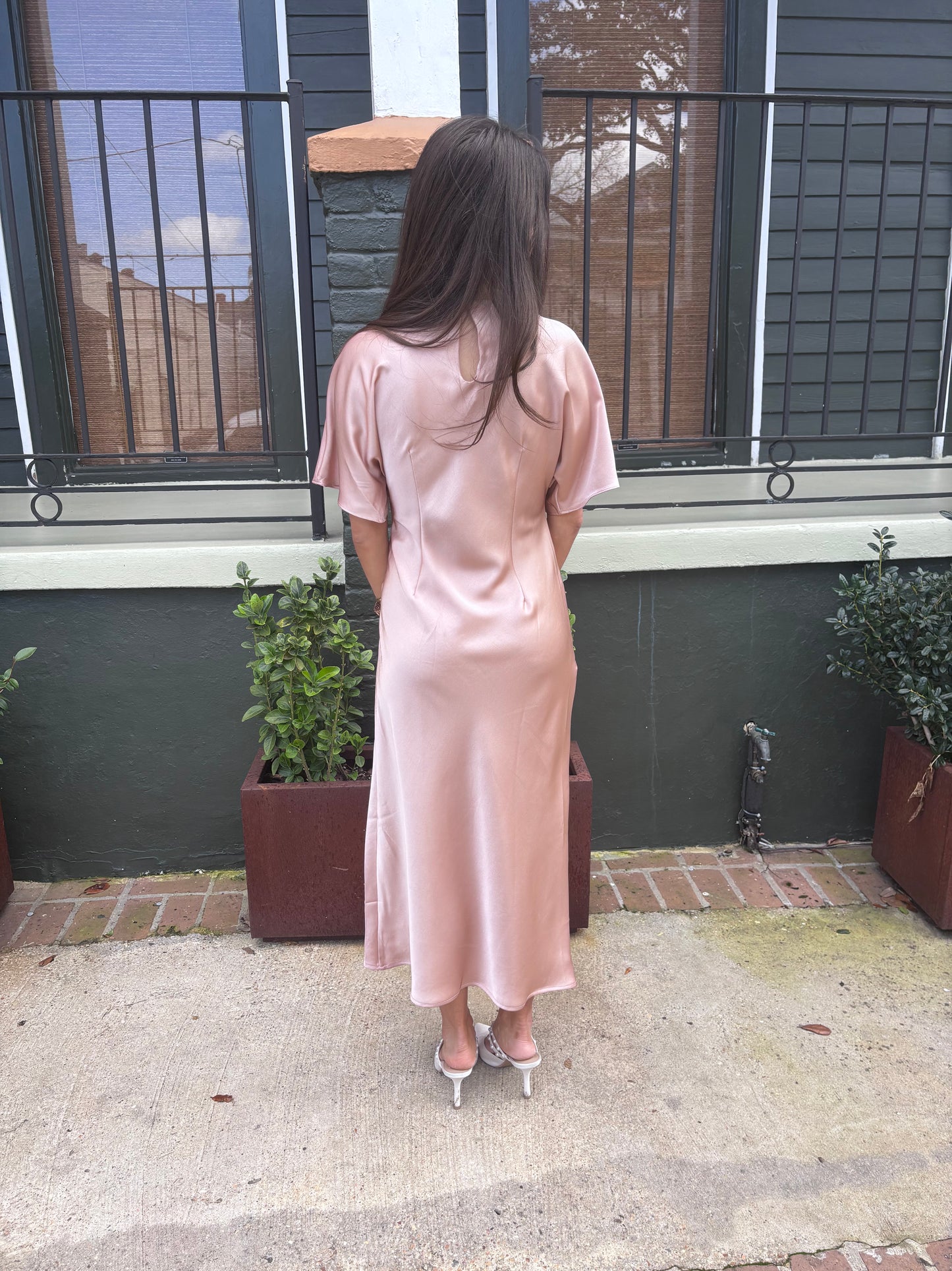 Satin Knotted Midi Dress