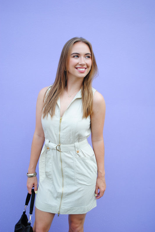 Sleeveless Utility Belted Mini Dress