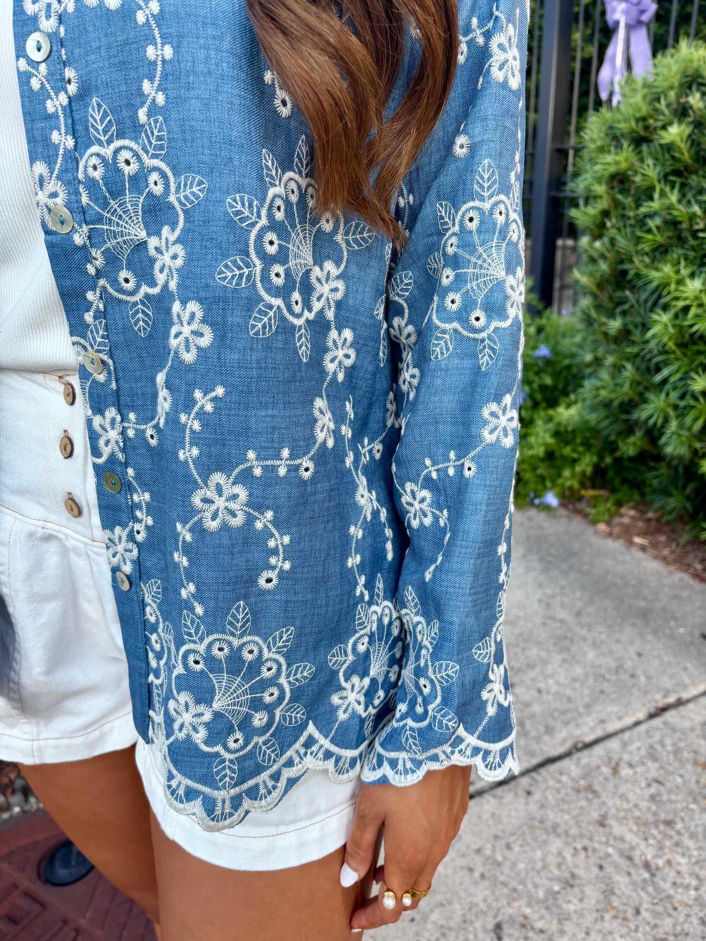 Floral Embroidered Denim Shirt