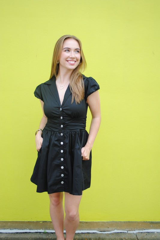 Ruched Waist Button Front Dress