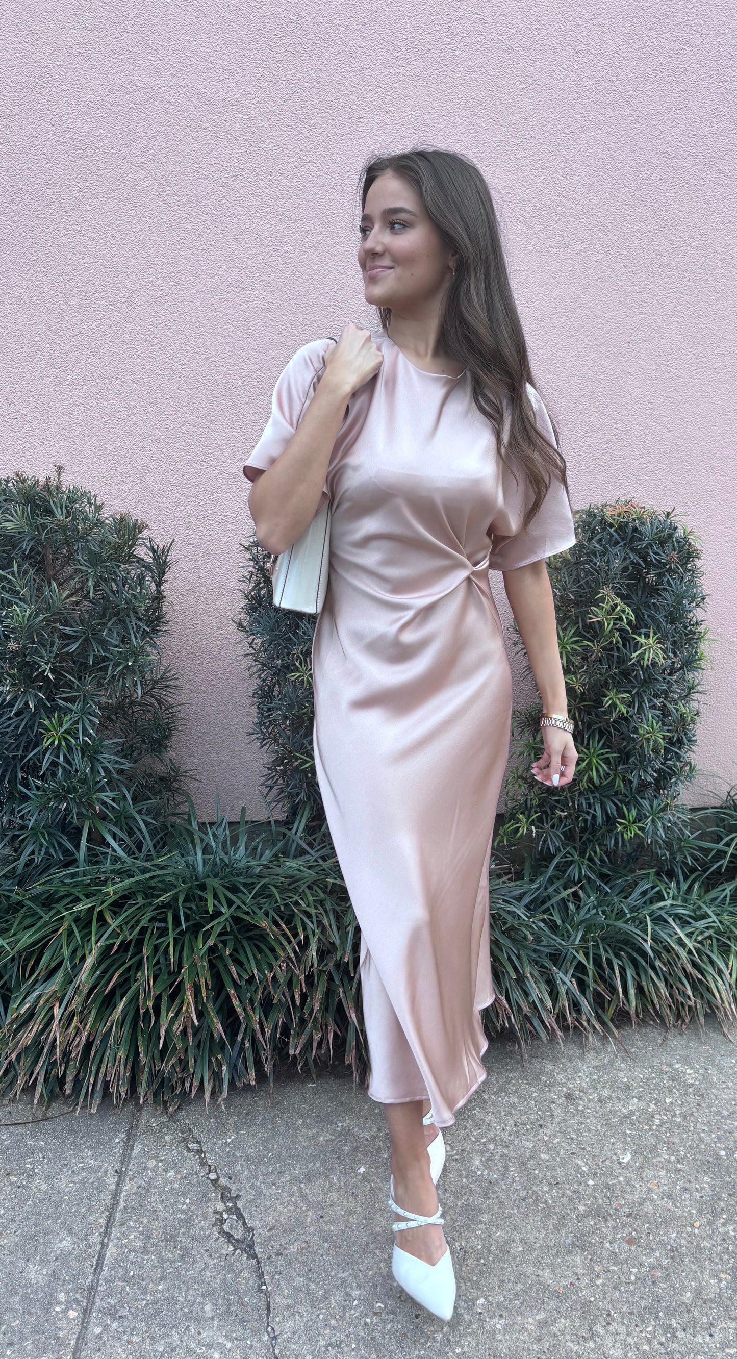Satin Knotted Midi Dress