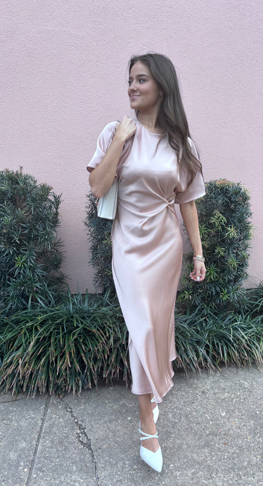 Satin Knotted Midi Dress