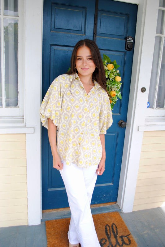 Geometric Printed Bubble Sleeve