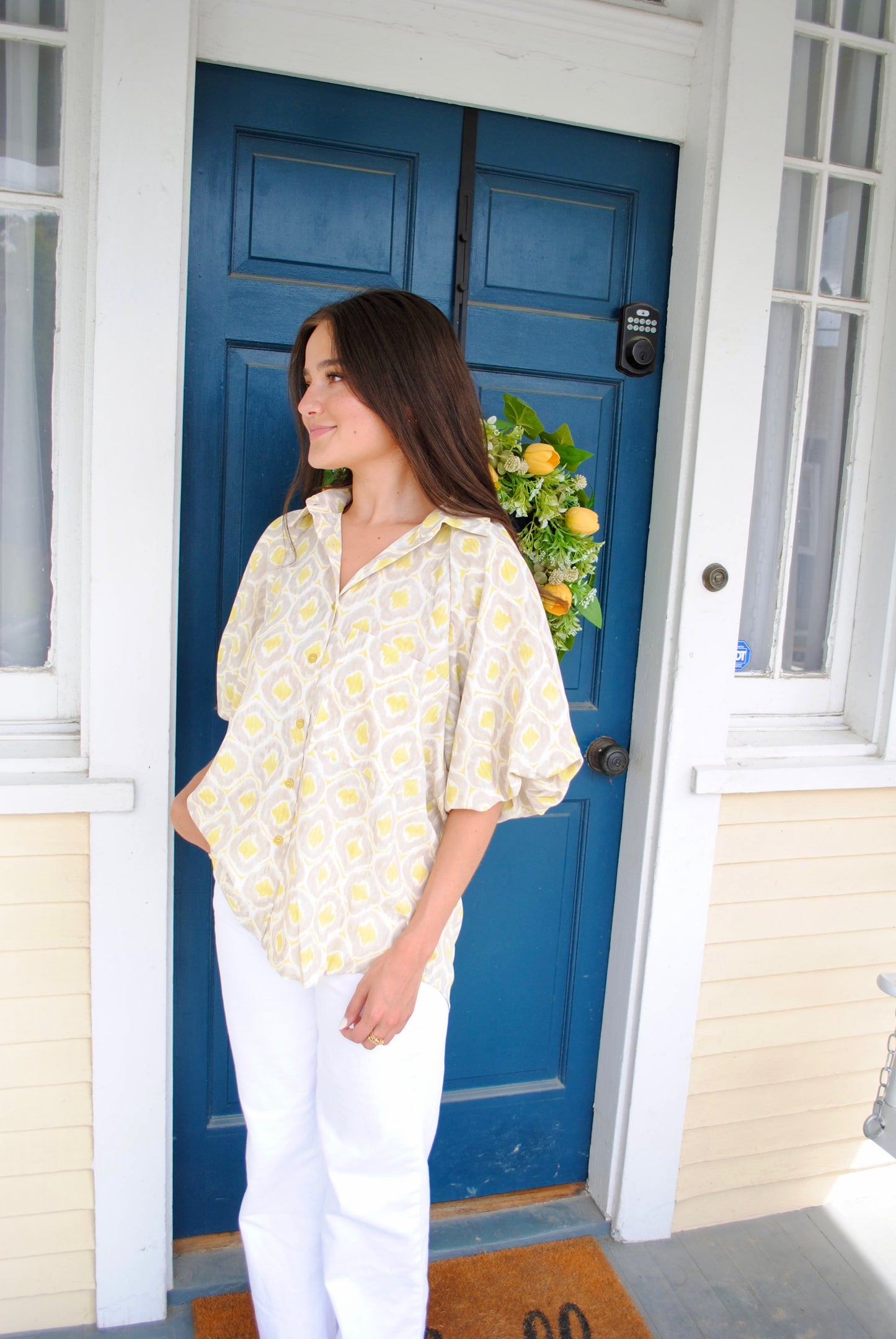 Geometric Printed Bubble Sleeve