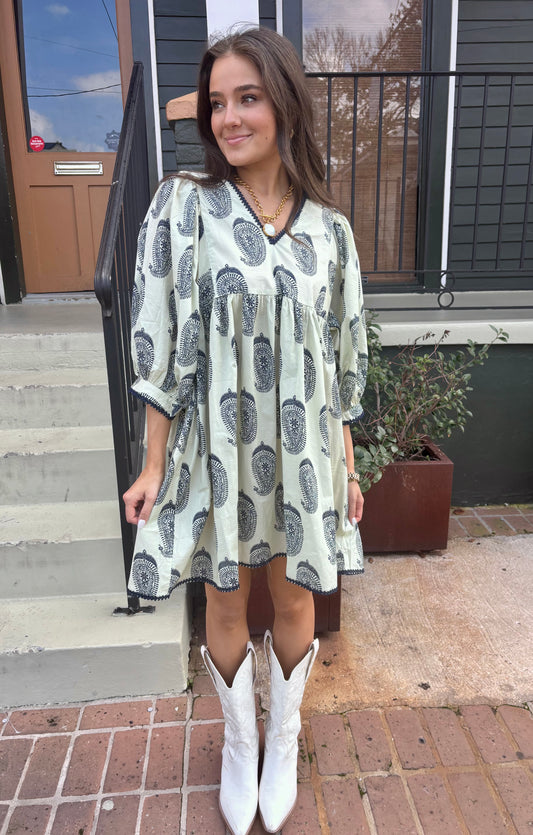 Balloon Sleeve Printed Mini Dress