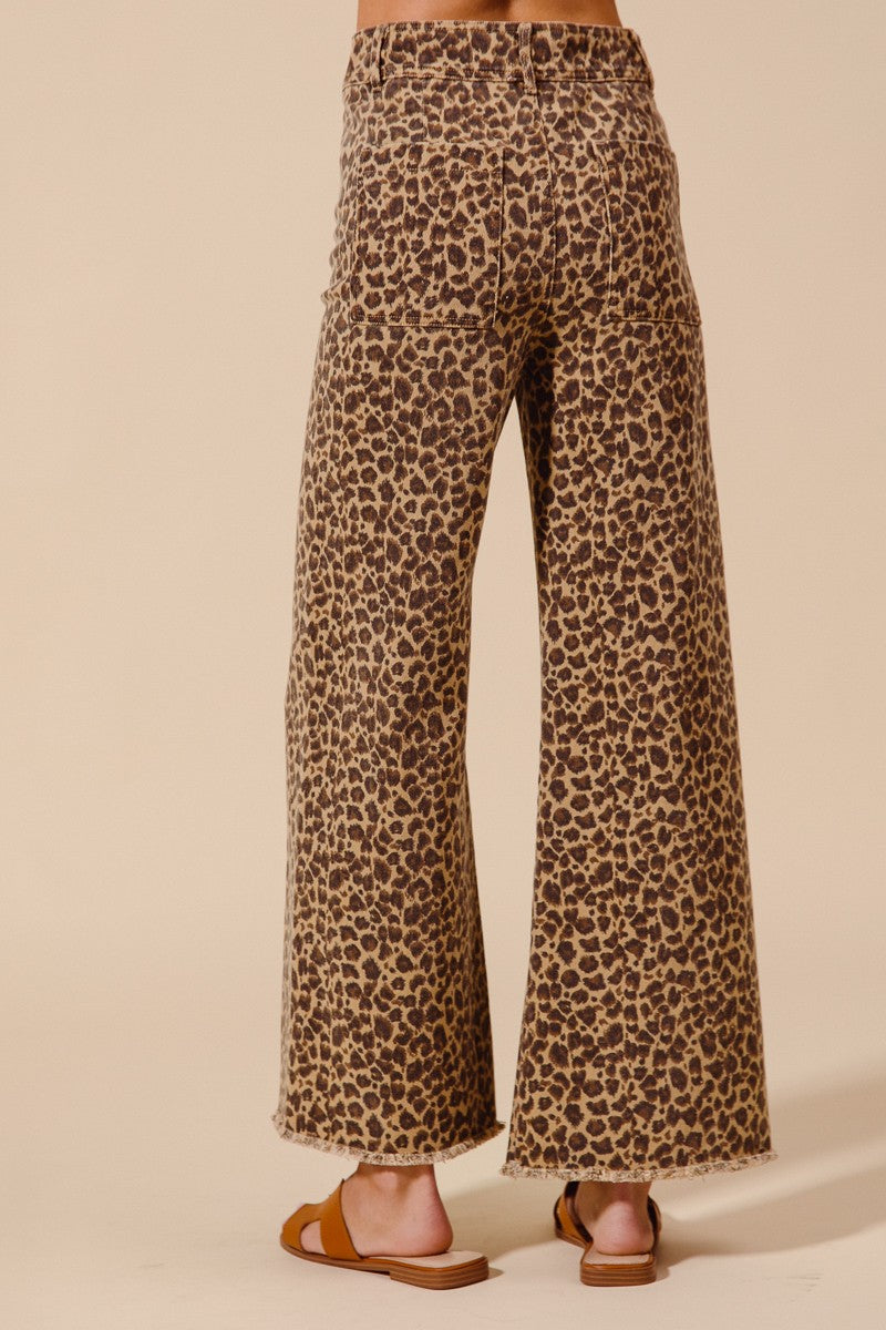Leopard Twill Denim Wide Leg