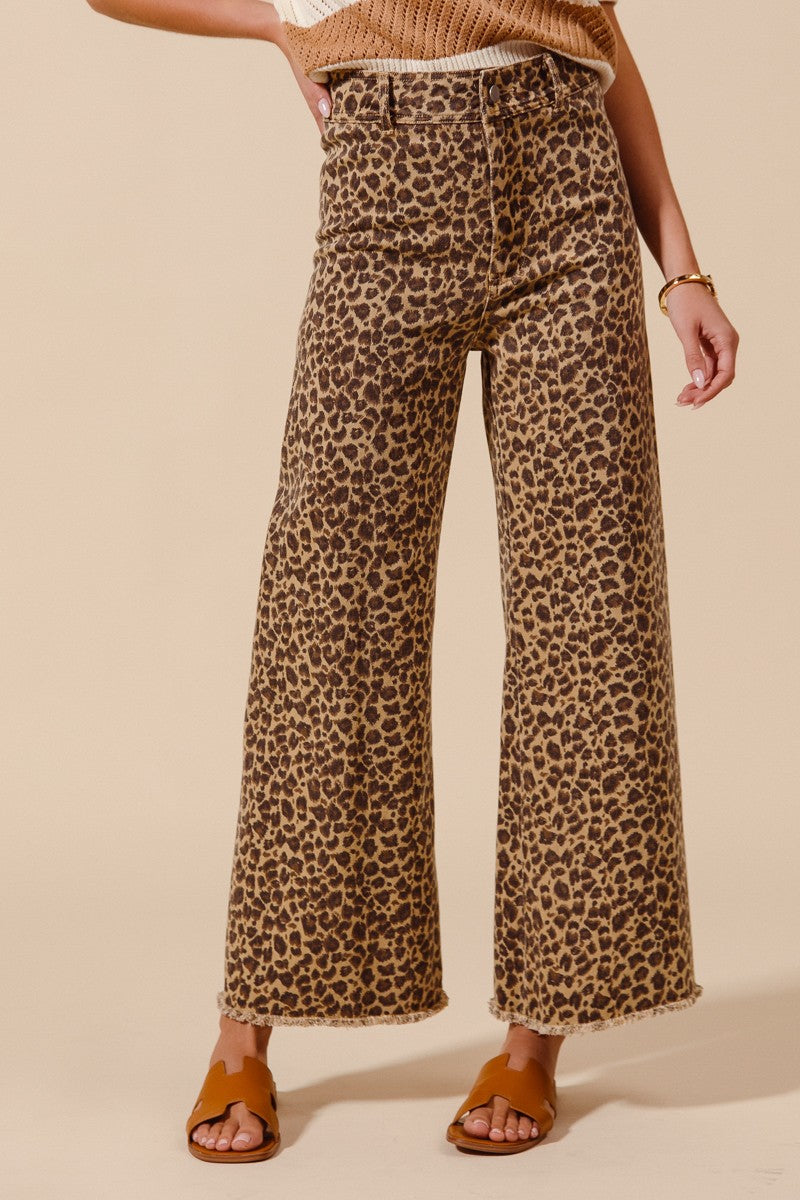 Leopard Twill Denim Wide Leg